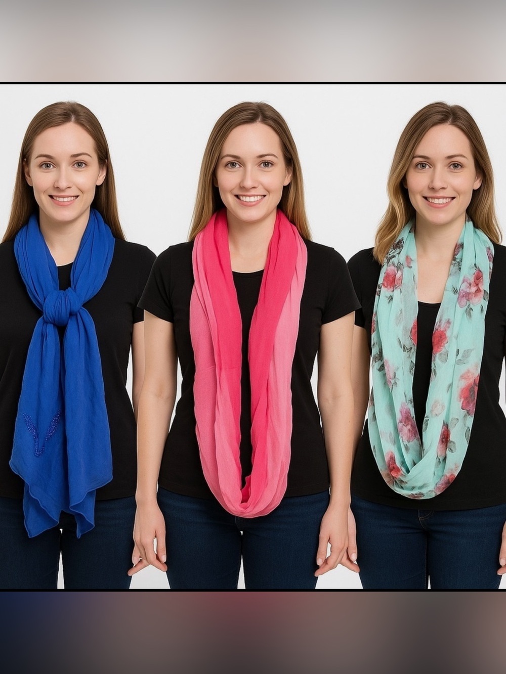 Lulu's Royal Blue, Hot Pink & Mint Floral Infinity Scarves